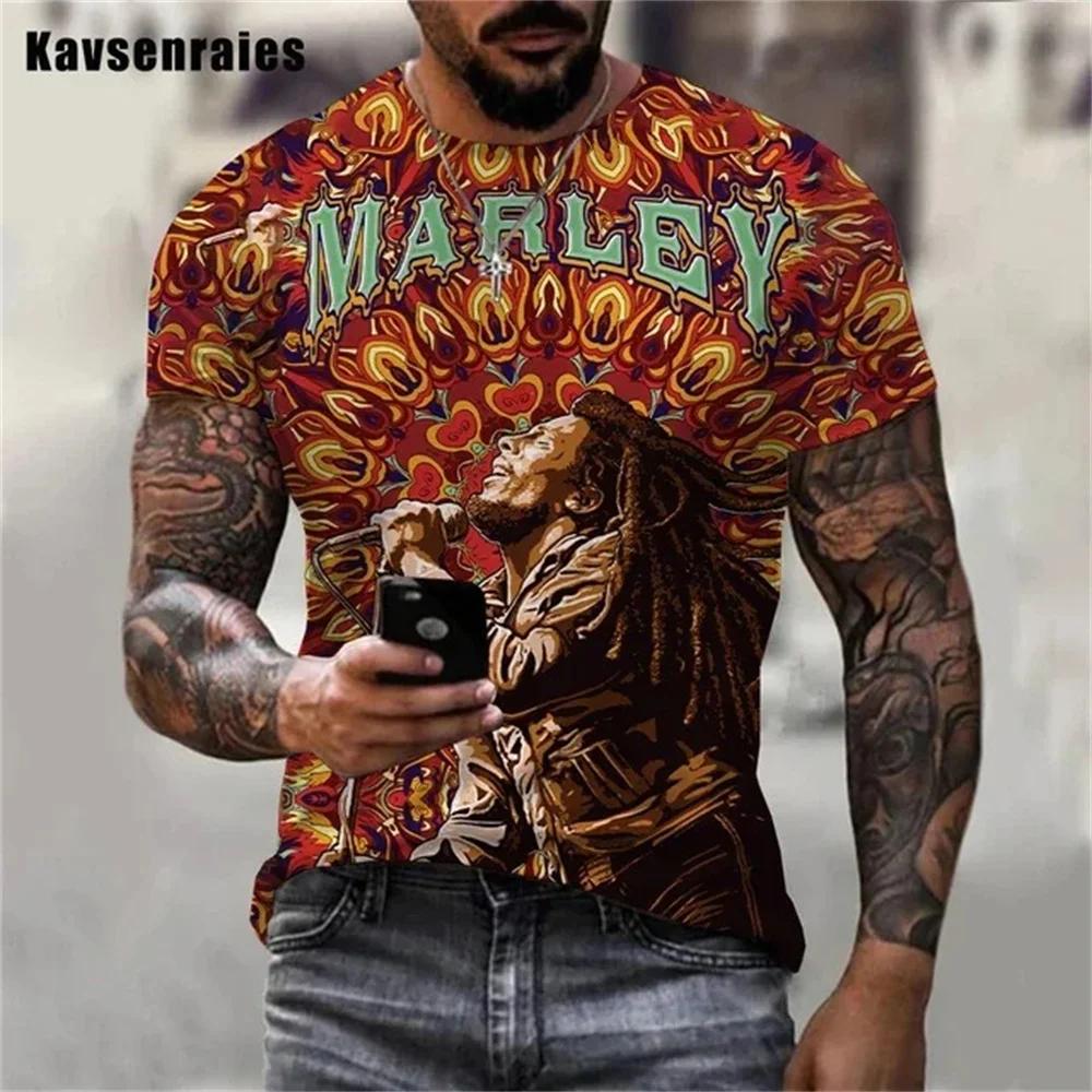 Summer Men's T-shirts Rock Bob Marley 3d Print O-neck Short Sleeve Street Hip-hop Shirt Oversized Tops