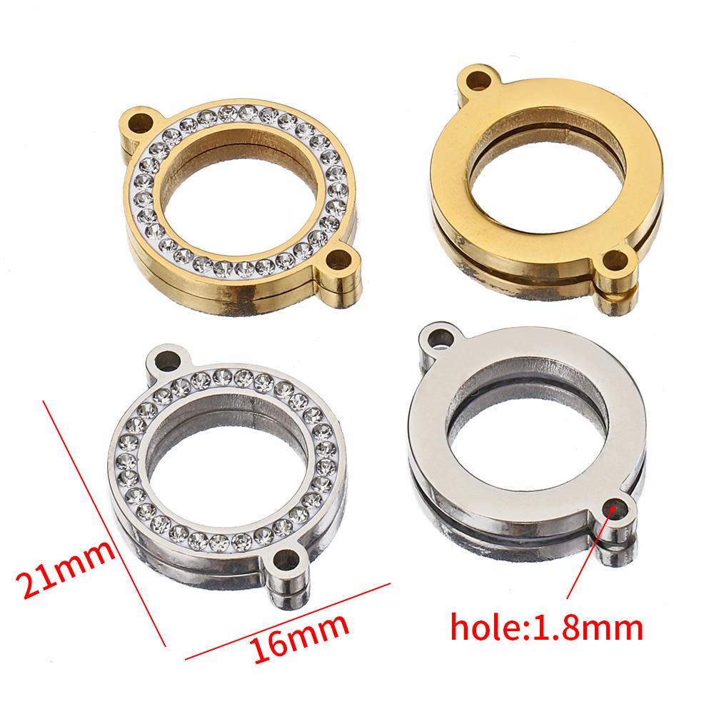 No Fade 5pcs Stainless Steel Round Rhinestone Connectors Charms Pendants For Bracelet Necklace Jewelry Making DIY Handmade