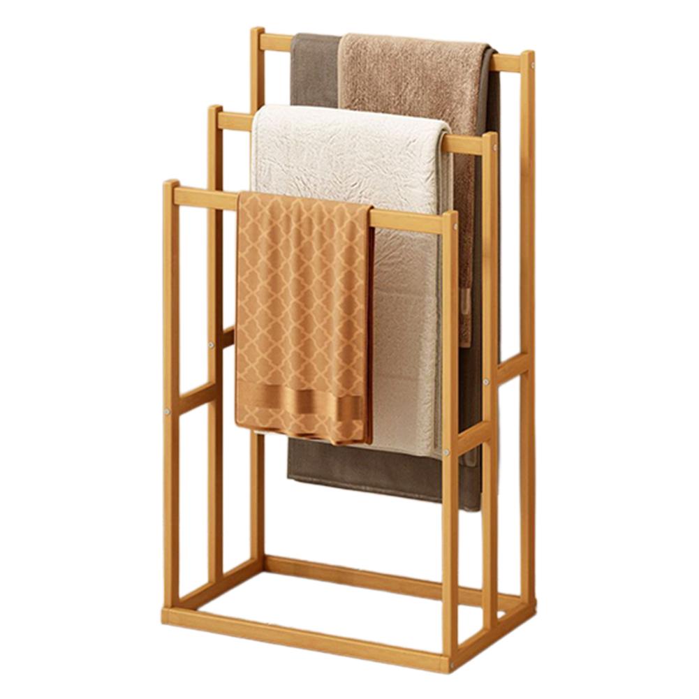 Wood Vertical Towel Rack with 3 Hanging Crossbars 3 Tier Standing Towel Rack Floor Towel Rack for Bathroom Dorm Bedroom Pool