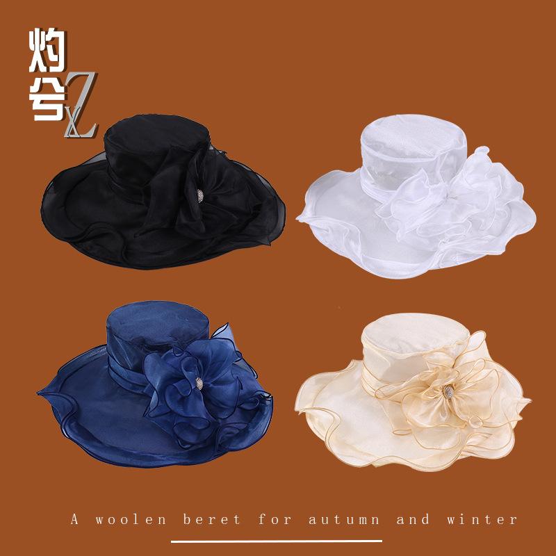 Big brim bright silk organza sun hat children spring and summer breathable vacation sunshade mesh gauze hat big brim sun hat