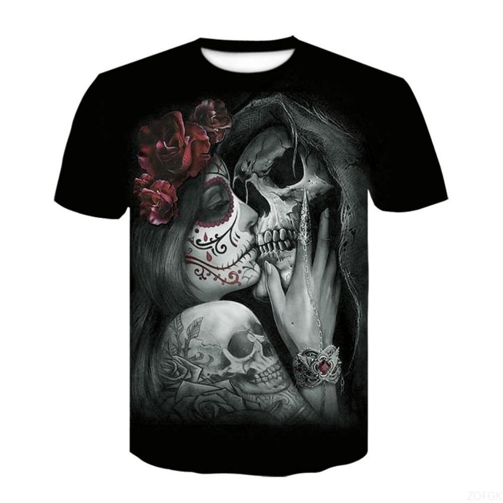 Anime Summer Printed Terrifying Skull 3D Fashionable Trendy Casual Comfortable Short Sleeve Personalized Round Neck Man