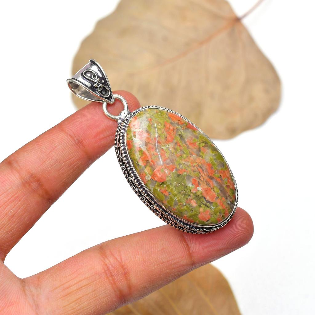 Unakite Gemstone Pendant : 925 Sterling Silver Handmade Jewelry Pendant
