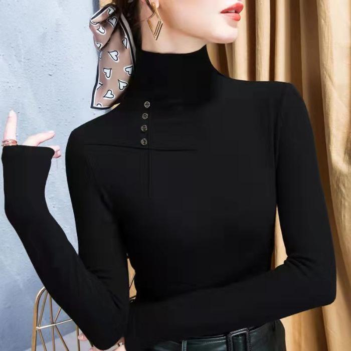 Autumn and Winter New Double-sided Bottoming Shirt Women's Turtleneck Inner with Foreign-style Shirt Thickened Warm Versatile Top