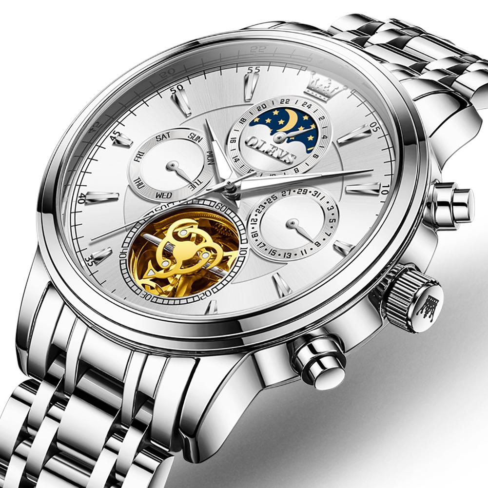 OLEVS High Quality Luxury Men Tourbillon Gold Watch Automatic Movement Mechanical Male Stainless Steel Waterproof Wristwatches