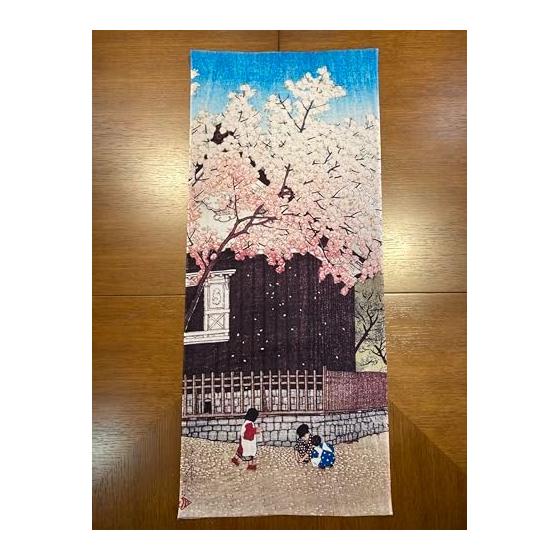 Ukiyo-e Tenugui Towel by Kawase Hasui, "Twelve Scenes of Tokyo: Mount Atago in Spring", 100% Cotton, Tokka Fabric, Reactive Dye, Screen Printing