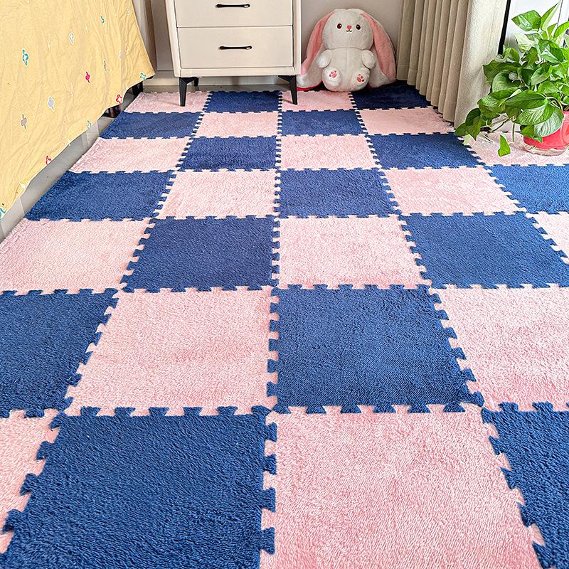 Washable Plush Patchwork Carpet: Cuttable Foam Floor Mat for Bedroom, Bedside, or Bay Window