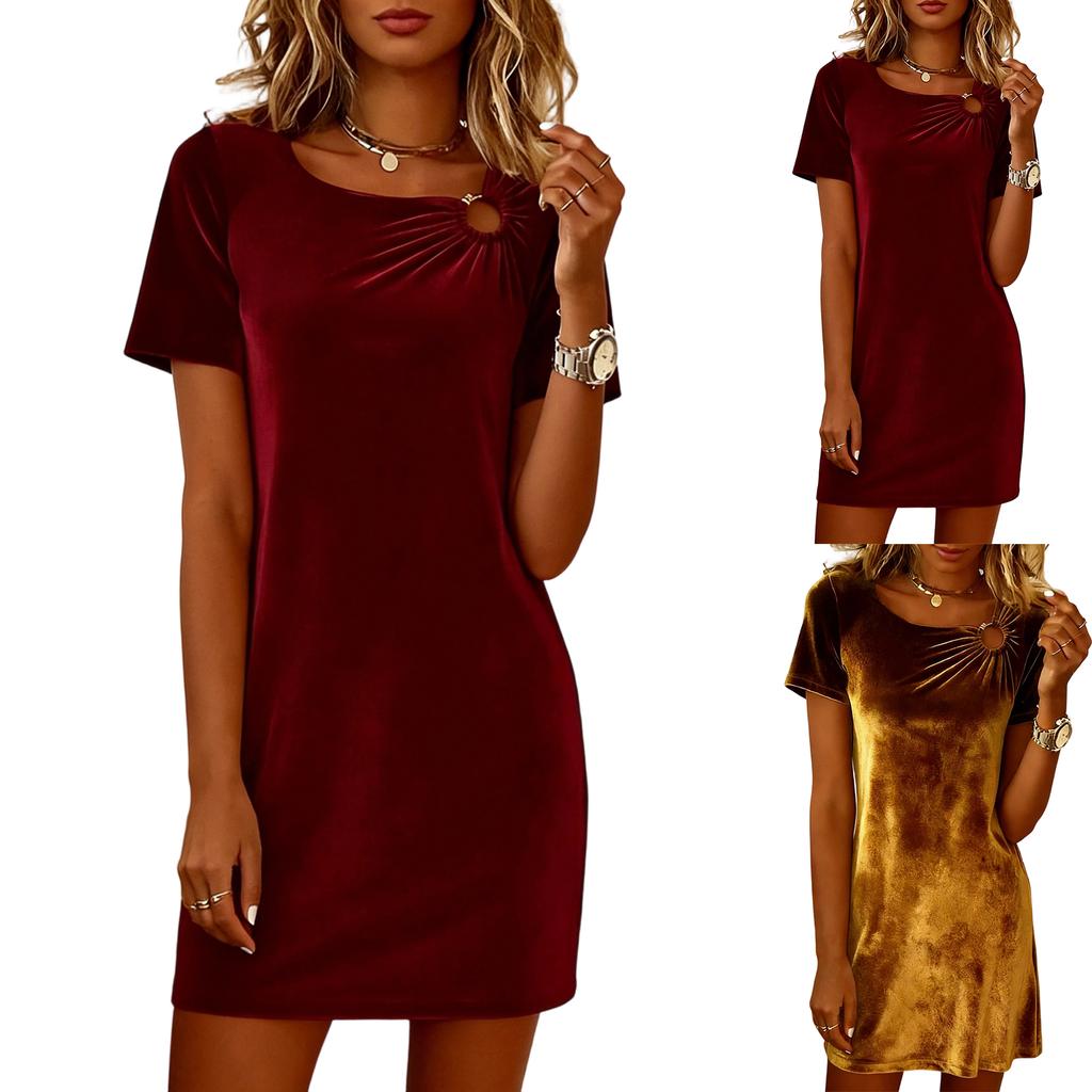 Women's Velvet Dress Vintage Long Sleeve Casual Dress