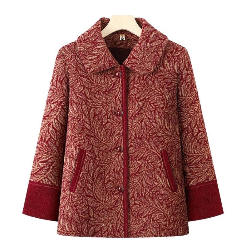 Middle-aged and old autumn women's coat mother's large size velvet thickened old lady winter woolen clothes for the elderly and grandma