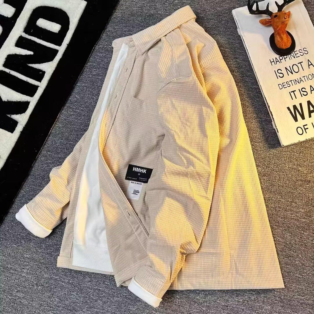 

Модные мужские рубашки, свободная рубашка с длинными рукавами, универсальная новая рубашка, трендовая однотонная рубашка M абрикосовый