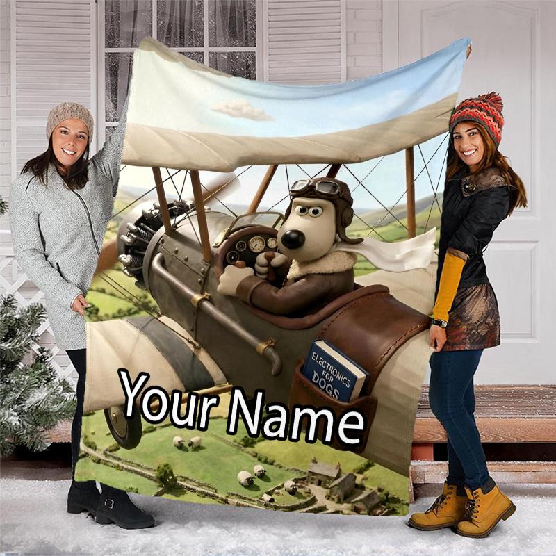 Custom Name Wallace & Gromit Theme Printed Blanket - Perfect for Couch, Bed, Travel & Outdoor Use | Machine Washable, Cozy & Durable.