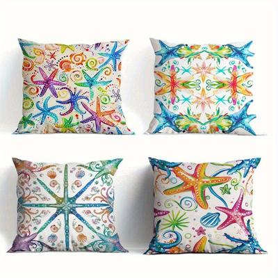 Home Decor Colorful Seastar & Shells Patterned Pillowcase Pattern Cushion Cover Suitable for Sofa Bedroom Car Pillow Cover