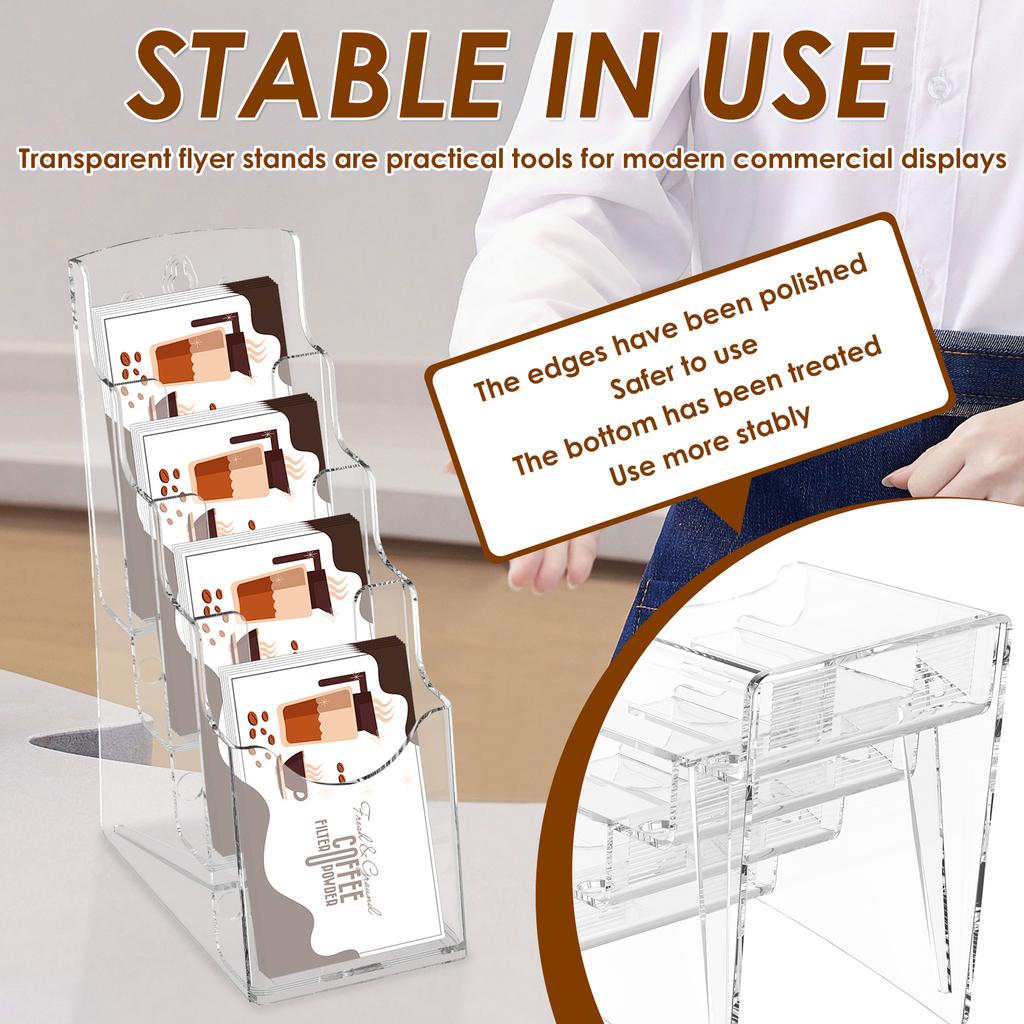 Acrylic Brochure Holder Clear Flyer Stand Literature Holder for Trifold Brochures Magazines Menus Pamphlets Booklets Documents