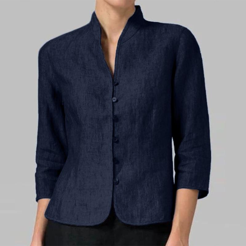 

ZANZEA Женская повседневная однотонная блузка с v-образным вырезом и рукавами 3/4 4XL темно-синий