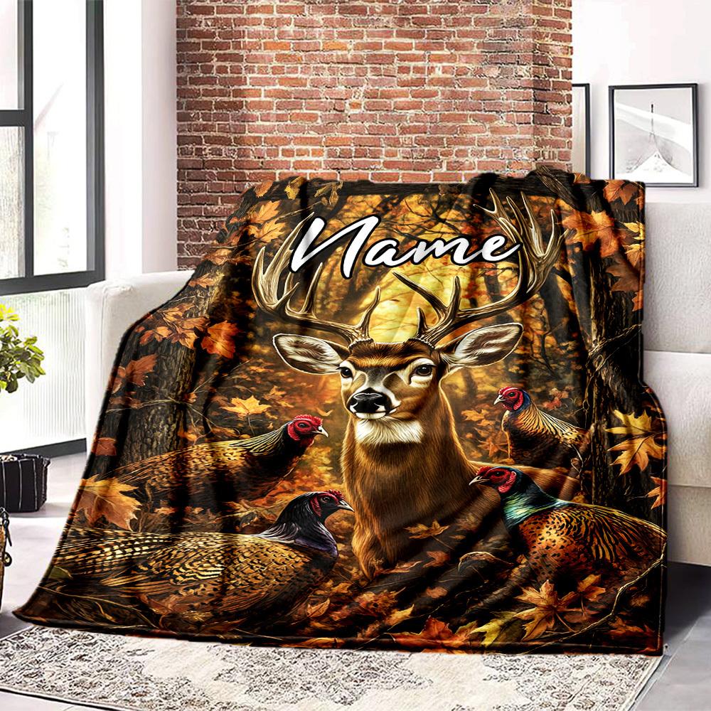 Autumn Forest Scene Customize Your Name Blankets Comfortable Soft Lightweight Allseason Multipurpose Blanket For Picnics Sofas Offices Beds Living
