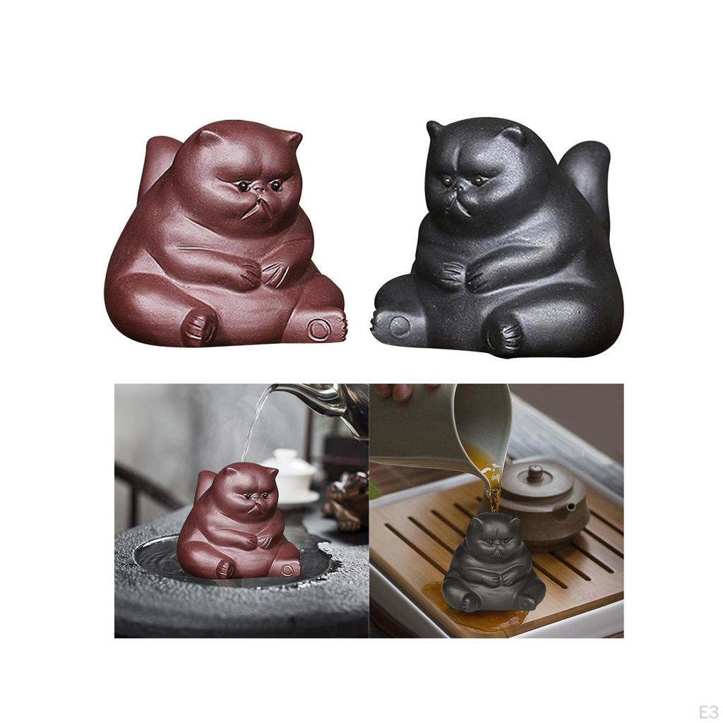 Statue, Miniature Kitten Figurines, Desk Figurine, Sculpture, Purple Clay, Tea Pet for