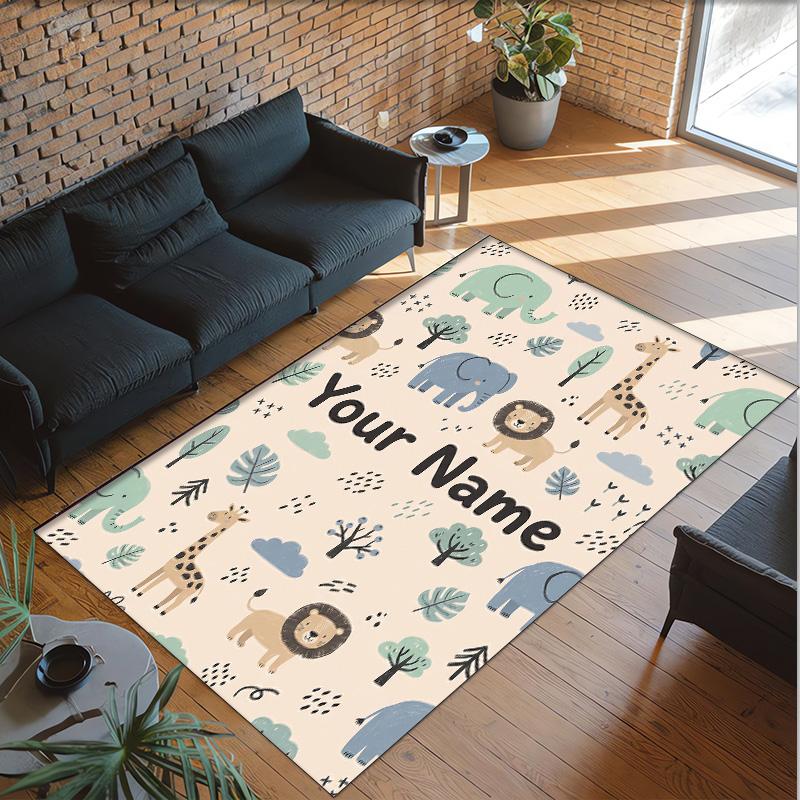 Animals Theme Crystal Velvet Floor Rug Personalized Custom Name Text Warm Carpet Home Decoration