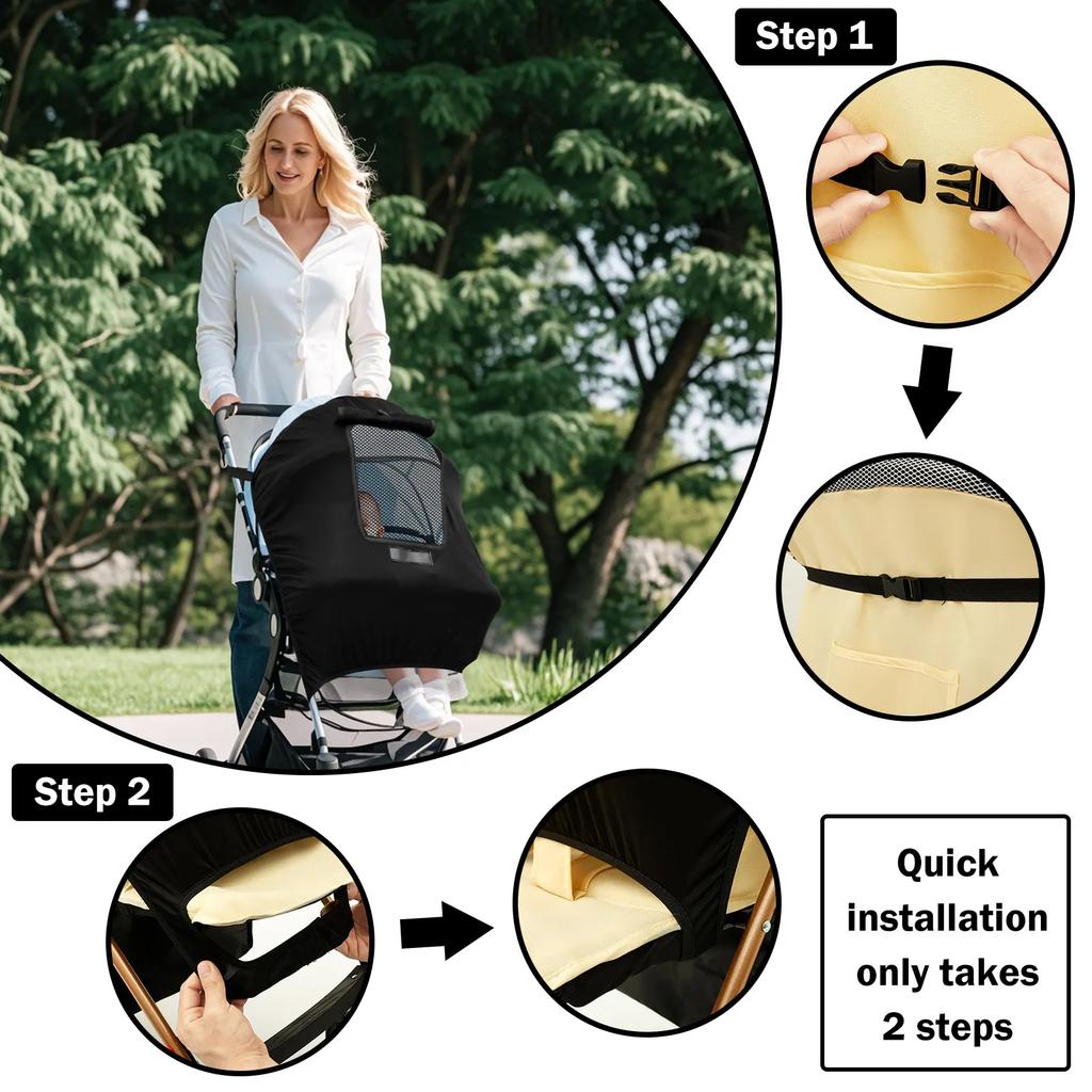 Pare-soleil universel pour poussette, accessoires pour poussette bébé, protection solaire respirante, capote pour poussette, parasol léger pour landau, noir