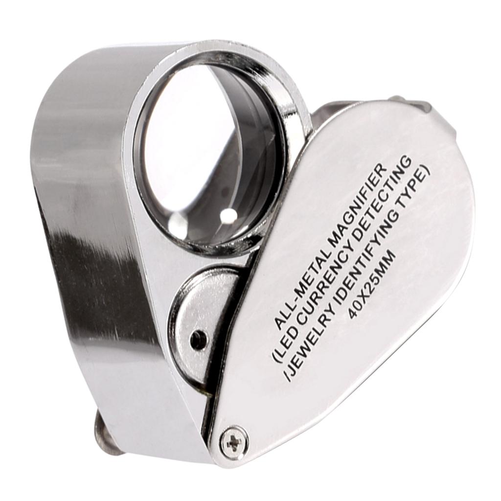 40x 25mm Całkowicie Metalowa Lupa Jubilerska Z Oświetleniem LED Do Detekcji Waluty & Identyfikacja biżuterii