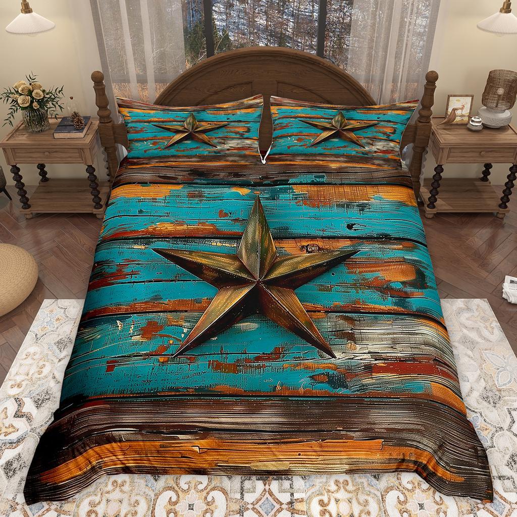 Comforter Homewish Retro Texas Star Brown Teal Barn Doot Set Rustic Vintage Farmhouse Bedding Set