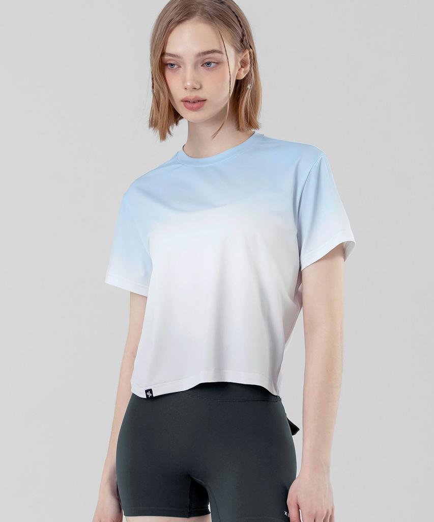 XEXYMIX Ice Feather Gradient Crop Short Sleeve Aqua Silver Xfk2Ts1109