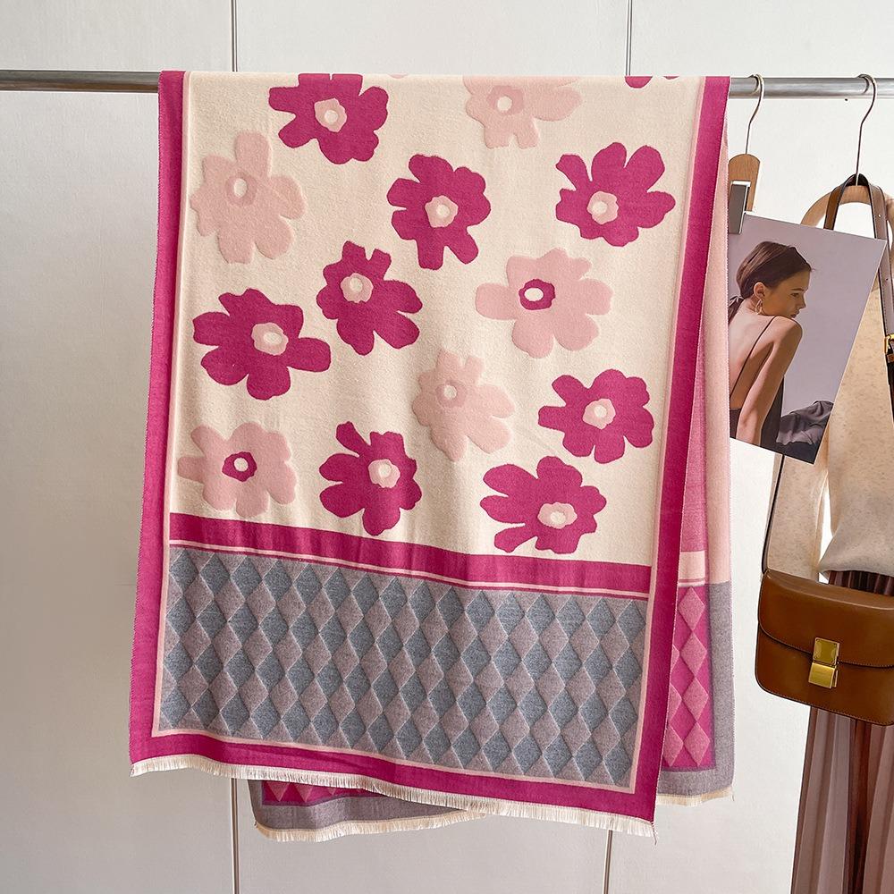 Flower Winter Cashmere Shawl Lightweight Floral Print Scarf Fashion Plaid Knitted Scarf  Unisex