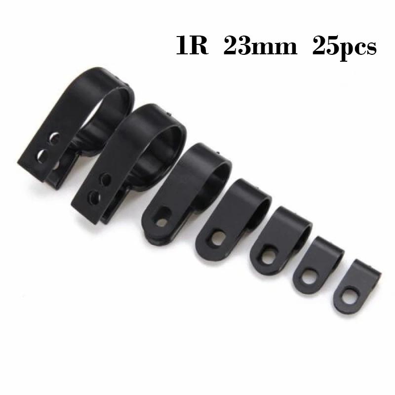 25/50pcs Plastic Cable Clips R-Type Black Hose Fasteners Durables Nylon Clamp Mount Fix Hardware Fitting Wire Management