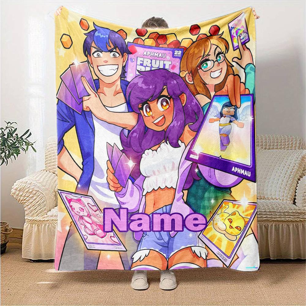Coperta Stampata a Tema Aphmau con Nome Personalizzato - Perfetta per Divano, Letto, Viaggi e Uso Esterno | Lavabile in Lavatrice, Accogliente e Resistente.