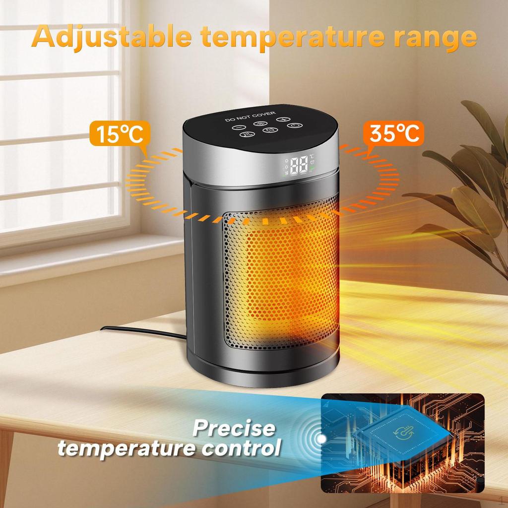 Space Heater 90° Oscillating 1500W Room Small for Bedroom Home Indoor