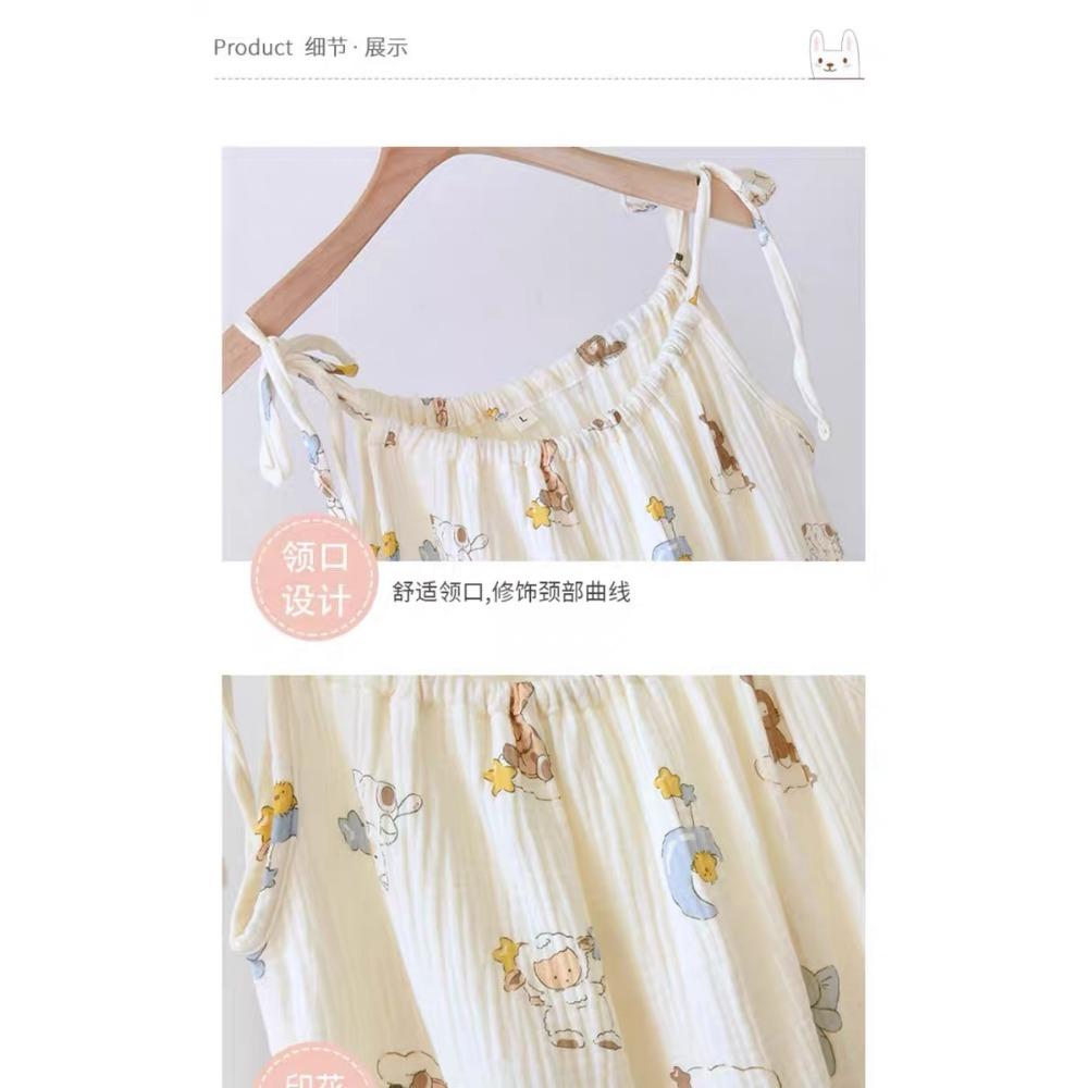 Sweet Cartoon Princess Style Nightgown for Women In Summer New Sexy Suspender Bubble Wrinkle Cloth Home Clothes