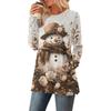 Women's Christmas Printed Round-neck Long-sleeved Top With Pockets And Side Slits