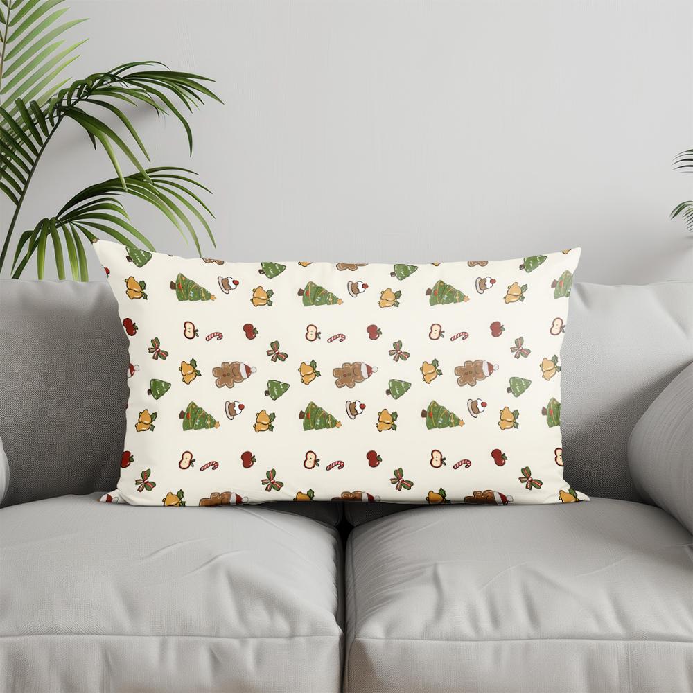 Home Decor Gingerbread & Snowflake Pillow Cover Suitable For Sofa Bedroom Car Pillow Cover Cushion Rectangular Back Cushion
