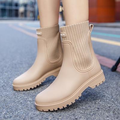 Women's Short Rain Shoes New Vertical Stripes Fashion Non-slip Water Shoes Plastic Overshoes Low-top Outer Rain Boots Women