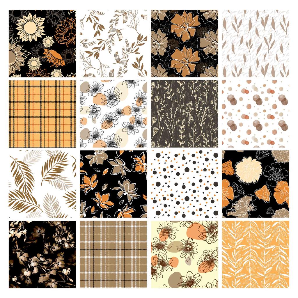 Soimoi 16dílná sada Fat Quarter - podzimní květinový vzor 18"x 22" DIY patchwork - 100% bavlna předřezaná prošívaná látka oranžová a