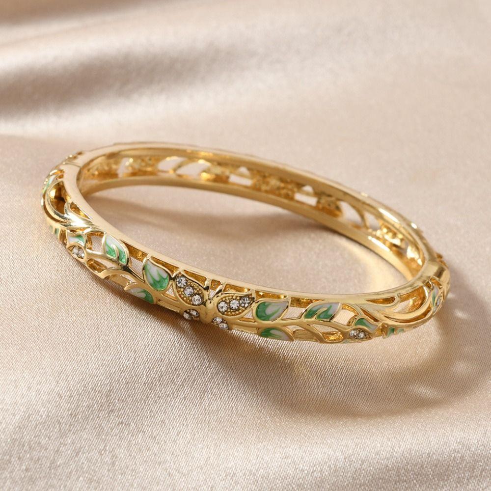 Enamel Vintage Cloisonne Bangle Double Bangle Women's Hand Bracelet Hollow Out Flower Bangle Girls