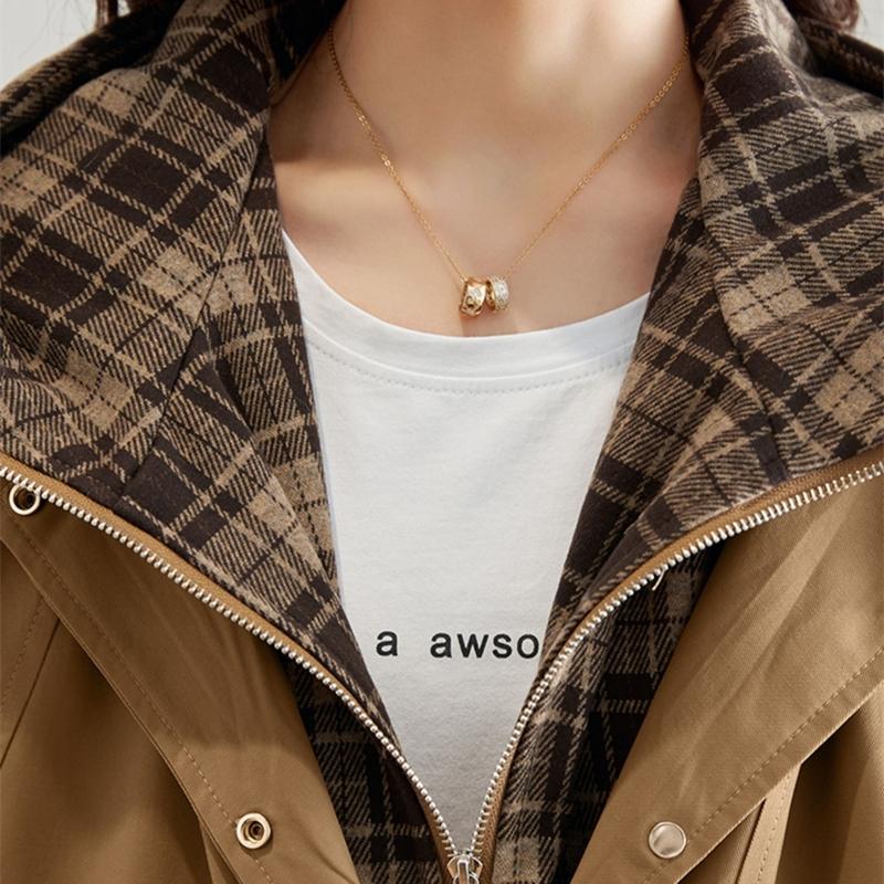 Women's Windbreaker Jackets Plaid Fake Two-piece Splicing Loose Casual Hooded Tooling Jacket Trend Coats