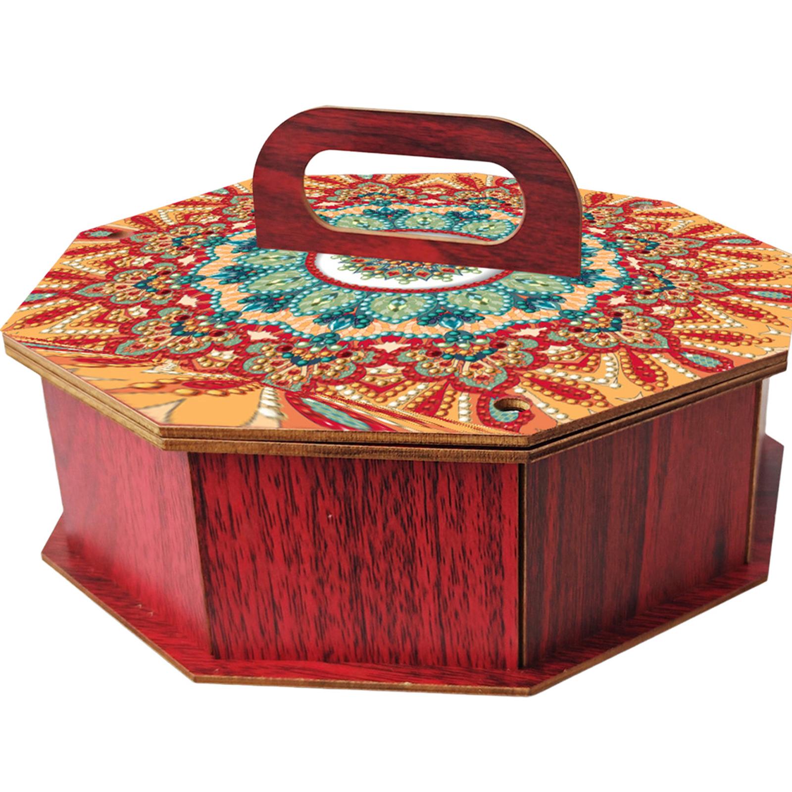 

5D DIY Diamond Art Crystal Painting Snack Box with Lid Handmade Wood Container Rhinestones Decorative Holder Box for Home Decor