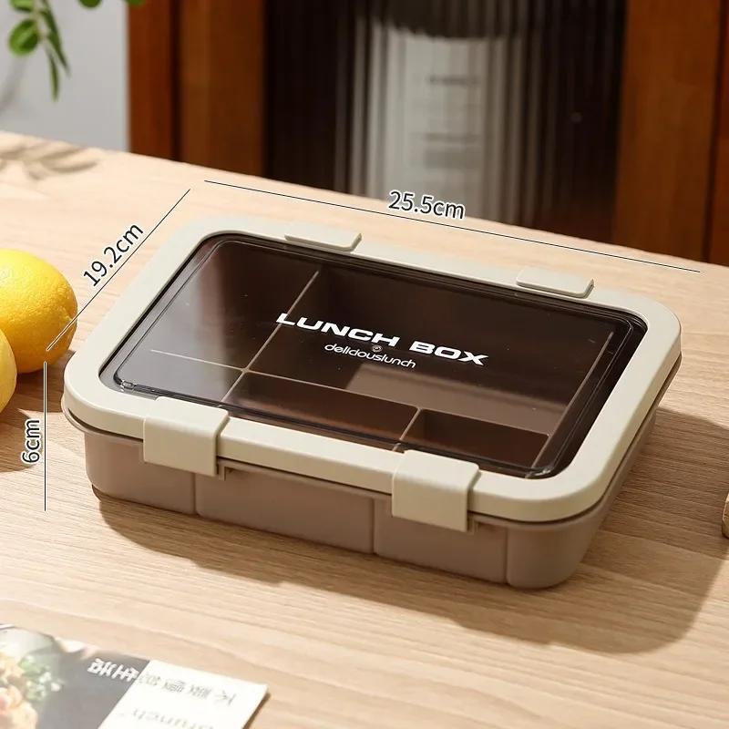 1500ML Portable with Grid Division Lunch Box Kids Students Office Bento Box with Fork and Spoon Microwave Food Storage Container