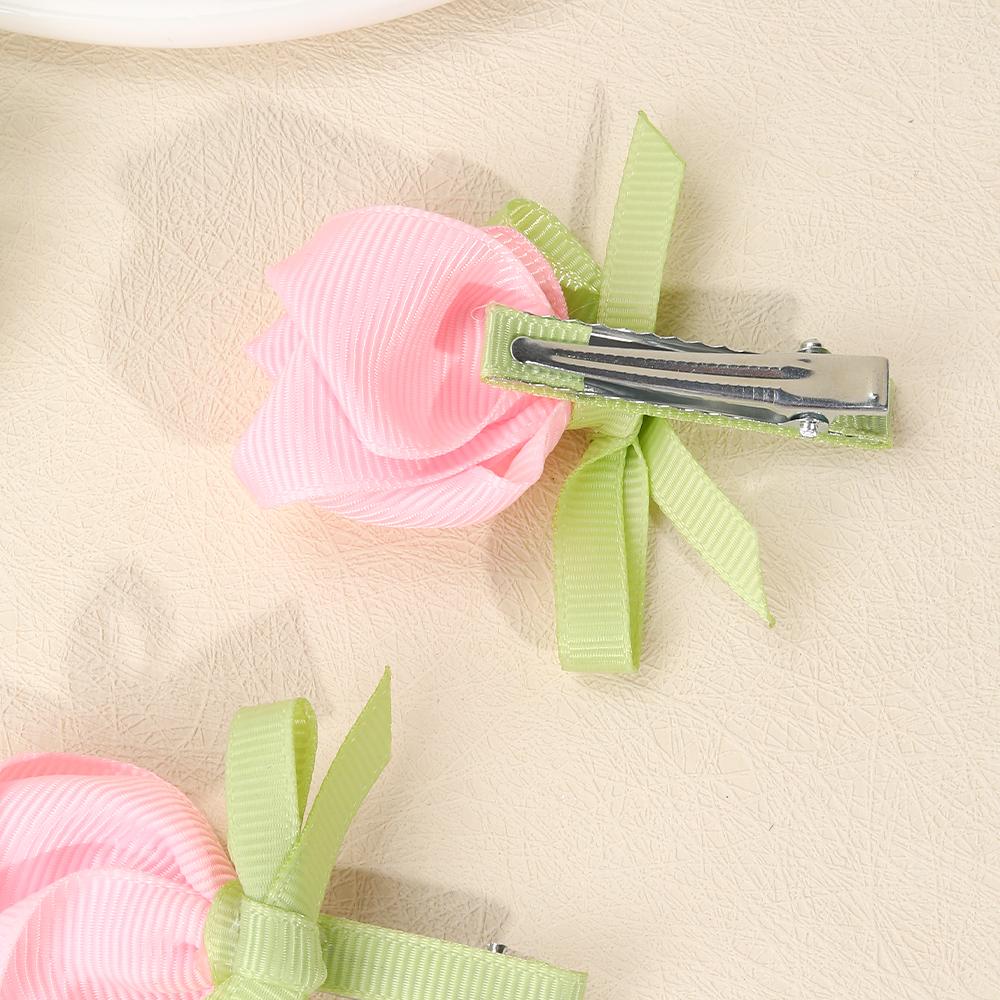 2Pcs Tulip Floral Hair Clips 3D Flower Ribbon Bow Hairpin Korean Style Spring Sweet Baby Girl Children Hair Accessories Headwear