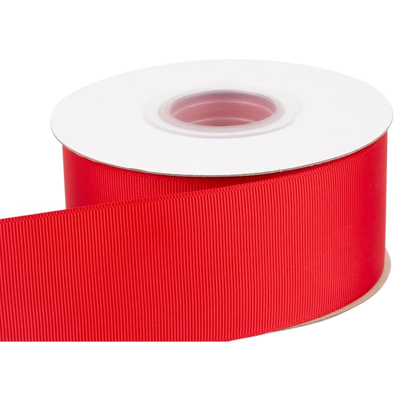 [Tekdeere]Width 50mm Solid Red Grosgrain Ribbon, Perfect for Gift Wrapping, Sewing, Hair Accessories, Wedding Decorations - 22 Meters/roll