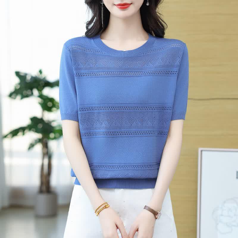 Hengyuanxiang Women's Summer Hollow Knit Ice Silk T-Shirt
