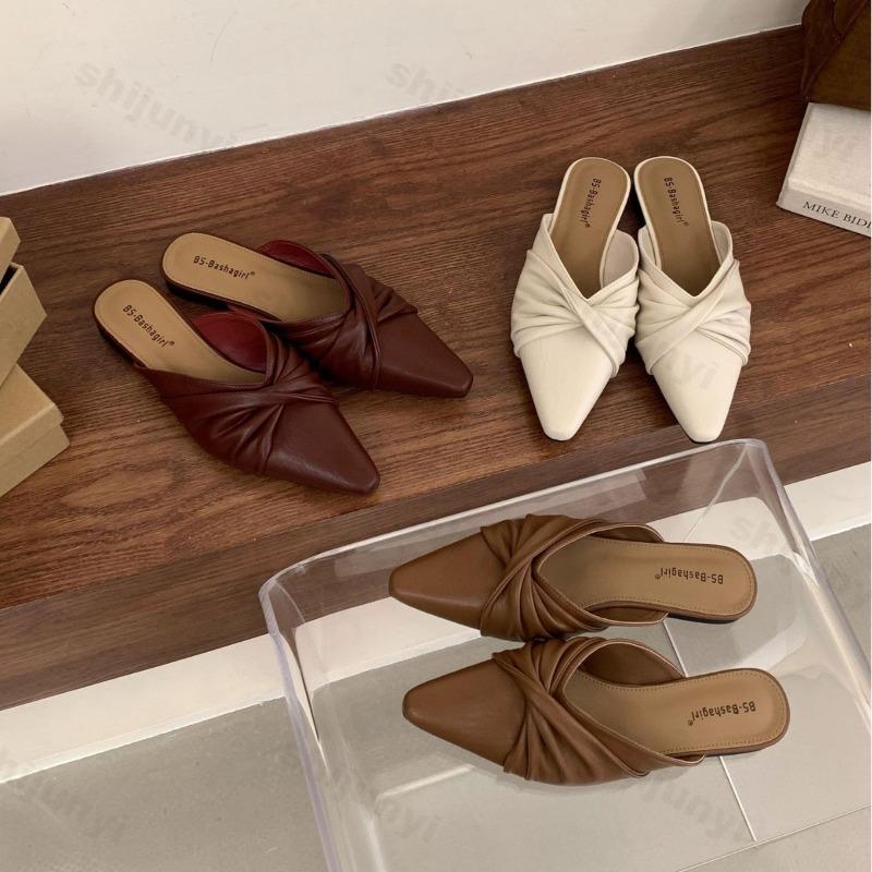 Fashion Elegant Casual Half Slippers Women's 2025 Summer New Pointed Head Comfortable Slip On Sandals Fashion Bow Design Cool Flat Pumps
