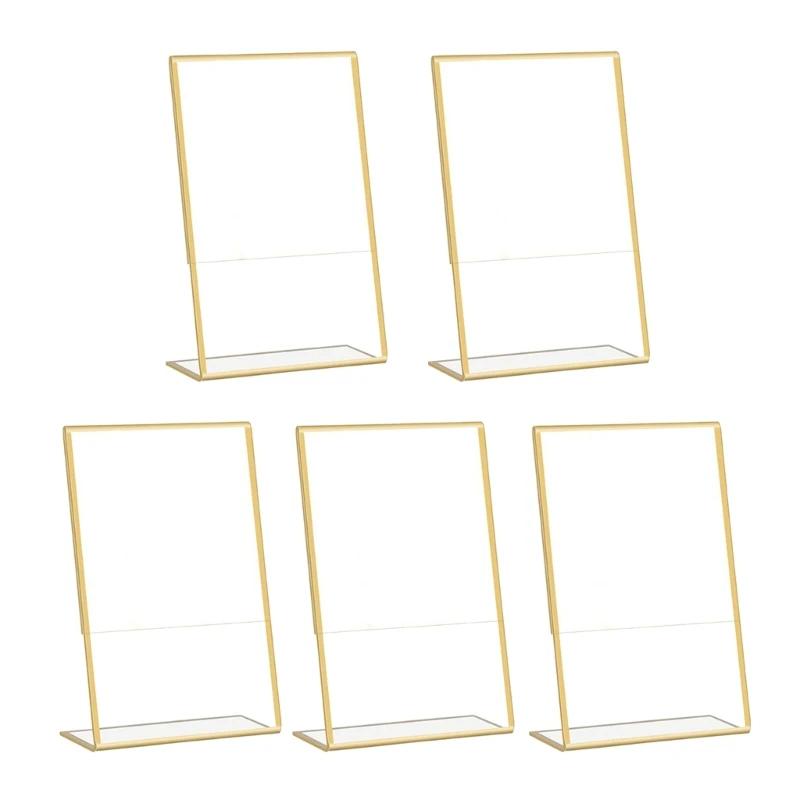 Acrylic Sign Holder Gold Frame Clear Wedding Table Number Stand Menu Recipe Cards Holder Picture Frame Photo Display