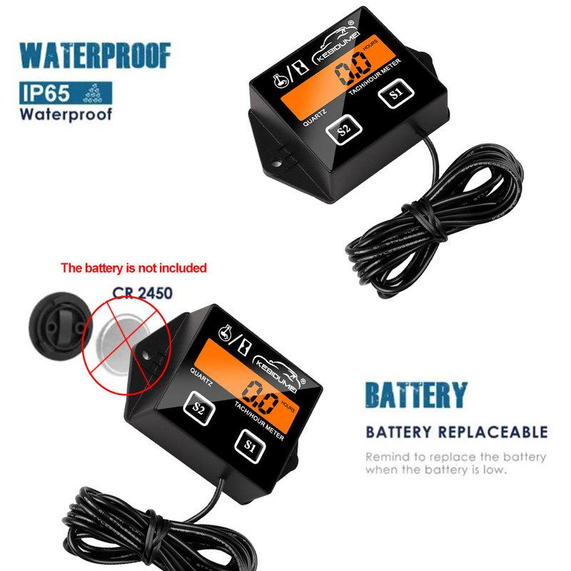 Battery Replacable Digital Engine Tach Hour Meter Tachometer Gauge Engine Rpm LCD Display for Moto Marine Chainsaw Pit Bike Boat