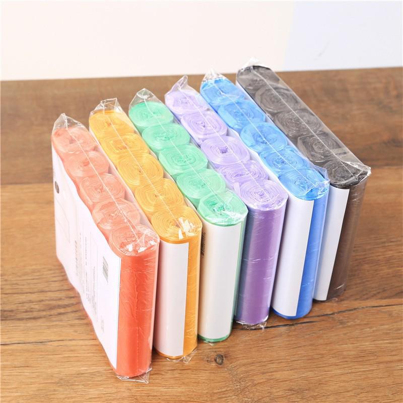 

5 Rolls of Tear-Off Thickened Colored Flat Bottom Kitchen Trash Bags - 100 Pieces 60 pieces per pack