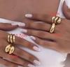 European & American Metal Texture Ring Set: Smooth, Exaggerated Geometric Open Rings for Women
