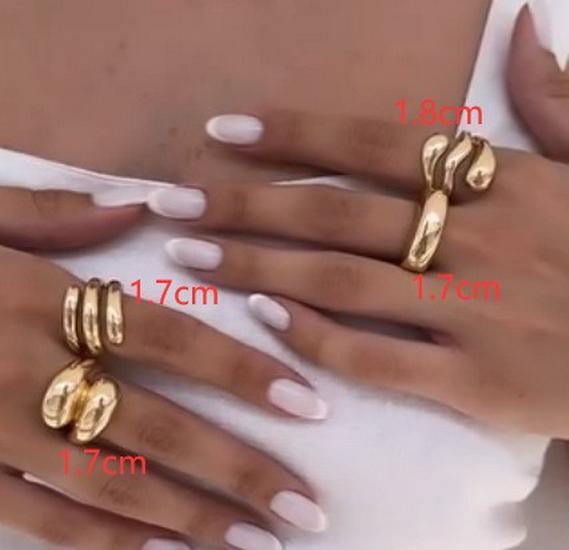 European & American Metal Texture Ring Set: Smooth, Exaggerated Geometric Open Rings for Women