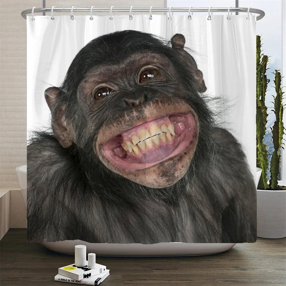 Funny Shower Curtain 3d Bath Curtains Monkey Orangutan Animal Printing Waterproof Polyester for Bathroom Decor Large 180x200cm