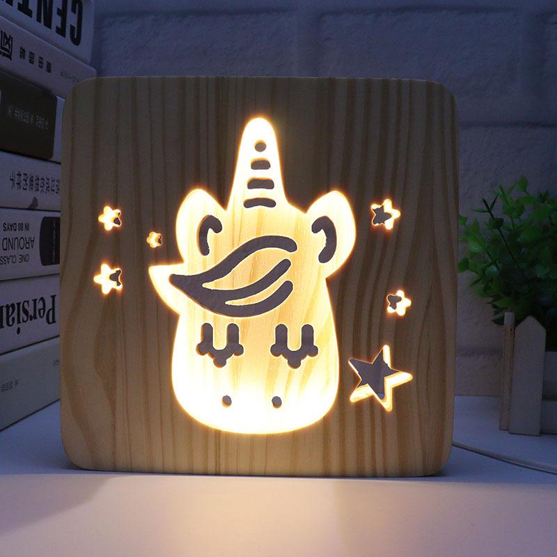 Creative 3D Night Lamp Corporate Gift Design Letter Music Notes Solid Wood Hollowed-out Carving LED Desk Lamp Wooden