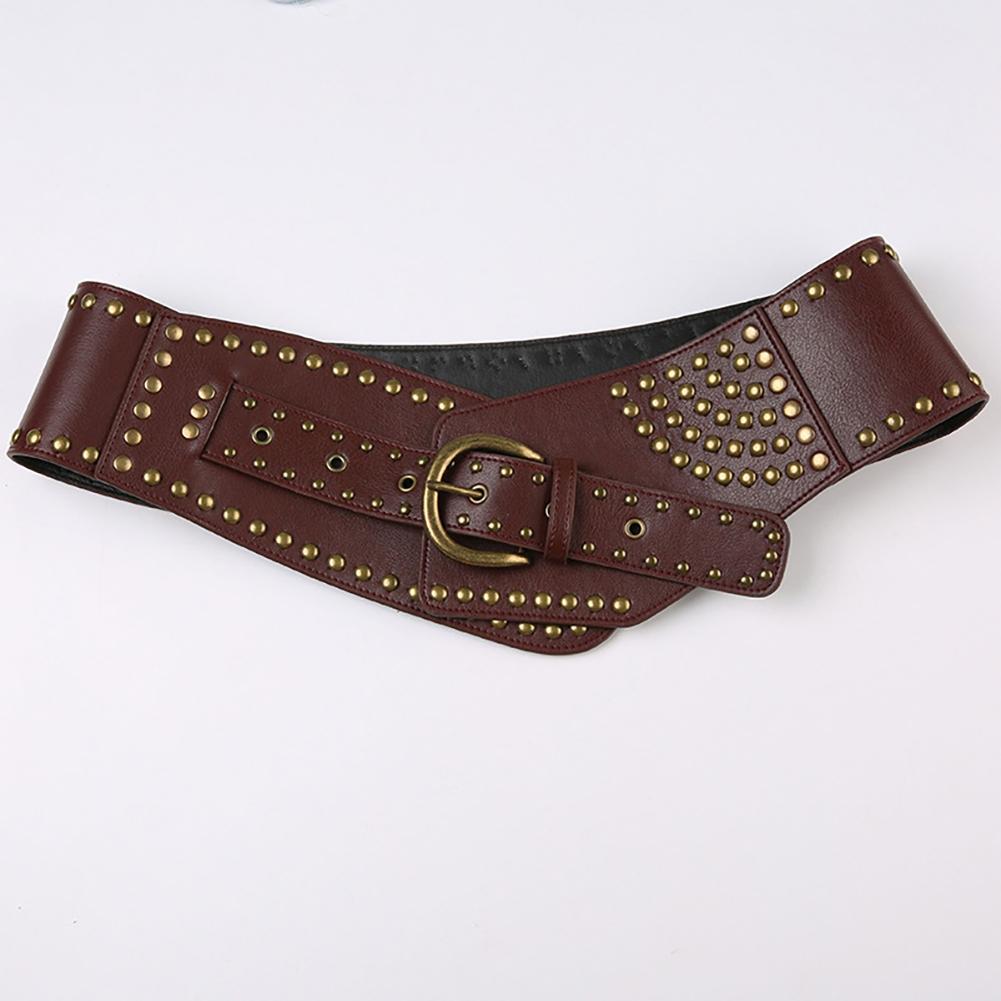 Women Belt Retro Trendy Leather Rivet Trim Wide Belt Casual Dress Decoration For Party Birthday Gifts Men