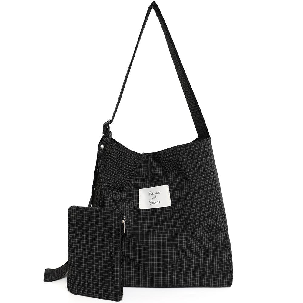

Spring and summer striped cloth bag large capacity shoulder tote bag college student class messenger bag bucket tote bag чорний